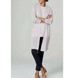 J. Jill Lavender Longline Open Front Long Sleeve Linen Rayon Knit Cardigan S
